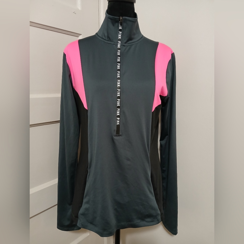 PINK VICTORIA SECRET womens Large Half Zip Active Fitted Pullover Long Sleeve